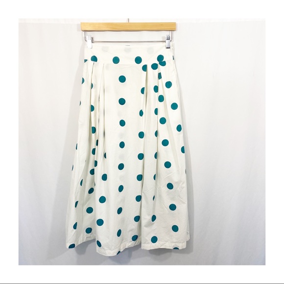 NWT Urban Outfitters Fallon Polka Dot Cotton Pleated Midi Skirt - Picture 3 of 12